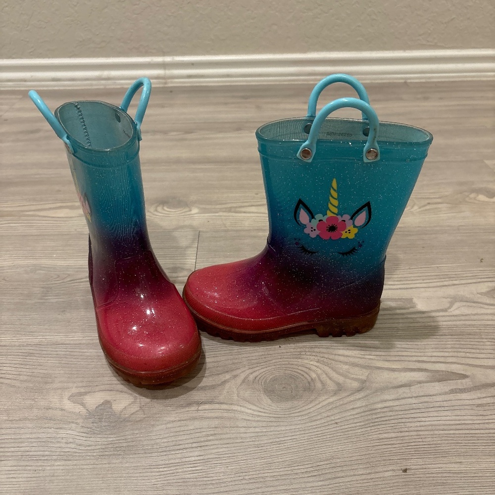 Unicorn Kids Rain Boots - Blue and Pink